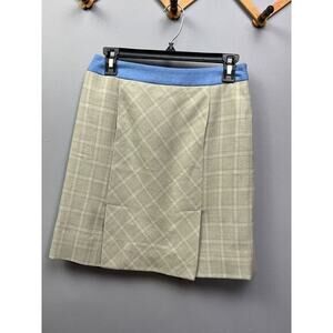 Harve Bernard Skirt Womens size 4 wool green plaid pencil blue trim FLAW‎